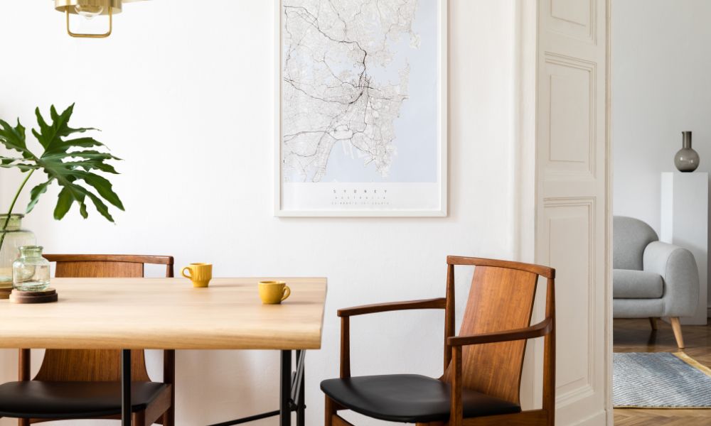 A wooden table with iron frame and Chair
